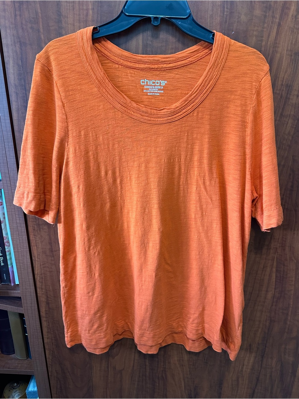 Chico's Bright Orange Scoop-Neck Short Sleeve Tee Size 3